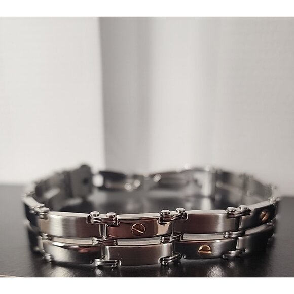 Cutom mens 9 inch stainless steel screw bracelet biker chain link buckle closure - Picture 1 of 7